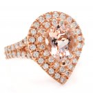 3.40 Carats Natural Morganite and Diamond 14K Solid Rose Gold Ring