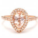 1.40 Carats Natural Morganite and Diamond 14K Solid Rose Gold Ring