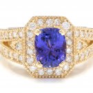 3.60 Carats NATURAL TANZANITE and DIAMOND 14K Solid Yellow Gold Ring
