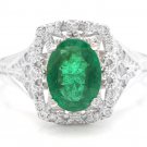 1.70Ct Natural Emerald & Diamond 14K Solid White Gold Ring