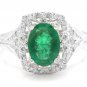 1.70Ct Natural Emerald & Diamond 14K Solid White Gold Ring