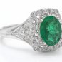 1.70Ct Natural Emerald & Diamond 14K Solid White Gold Ring