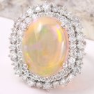 8.31Ct Natural Ethiopian Opal and Diamond 14K Solid White Gold Ring