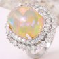 8.31Ct Natural Ethiopian Opal and Diamond 14K Solid White Gold Ring