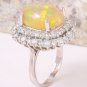 8.31Ct Natural Ethiopian Opal and Diamond 14K Solid White Gold Ring