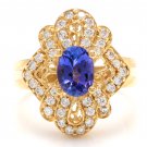 2.25 Carats NATURAL TANZANITE and DIAMOND 14K Solid Yellow Gold Ring