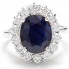 8.65Ct Natural Blue Sapphire & Diamond 14K White Solid Gold Ring