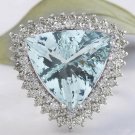 Estate 17.22 Carats NATURAL AQUAMARINE and DIAMOND 14K Solid White Gold Ring