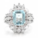 4.10 Carats NATURAL AQUAMARINE and DIAMOND 14K Solid White Gold Ring