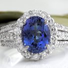 5.15 Carats NATURAL TANZANITE and DIAMOND 14K Solid White Gold Ring