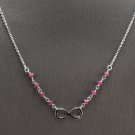 14K Solid White Gold Infinity Necklace with Natural Diamond Accent and Rubies