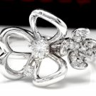 Superb Natural Diamond 14K Solid White Gold Flower Ring