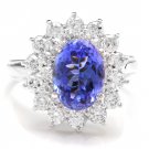 4.20 Carats NATURAL TANZANITE and DIAMOND 14K Solid White Gold Ring