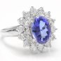 4.20 Carats NATURAL TANZANITE and DIAMOND 14K Solid White Gold Ring