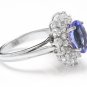4.20 Carats NATURAL TANZANITE and DIAMOND 14K Solid White Gold Ring