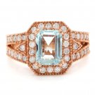 2.65 Carats NATURAL AQUAMARINE and DIAMOND 14K Solid Rose Gold Ring