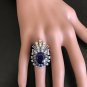 10.25Ct Natural Blue Sapphire & Diamond 14K White Solid Gold Ring