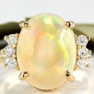 6.30Ct Natural Ethiopian Opal and Diamond 14K Solid Yellow Gold Ring