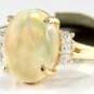 6.30Ct Natural Ethiopian Opal and Diamond 14K Solid Yellow Gold Ring