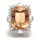 25.00 Carats Natural Morganite and Diamond 14K Solid White Gold Ring