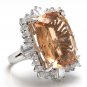 25.00 Carats Natural Morganite and Diamond 14K Solid White Gold Ring
