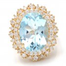 11.40Ct Natural Aquamarine and Diamond 14K Solid Yellow Gold Ring