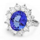 5.50 Carats NATURAL TANZANITE and DIAMOND 14K Solid White Gold Ring