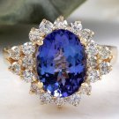 3.84 Carats NATURAL TANZANITE and DIAMOND 14K Solid Yellow Gold Ring