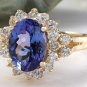 3.84 Carats NATURAL TANZANITE and DIAMOND 14K Solid Yellow Gold Ring