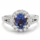 2.50 Carats NATURAL TANZANITE and DIAMOND 14K Solid White Gold Ring