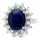 7.85Ct Natural Blue Sapphire & Diamond 14K White Solid Gold Ring