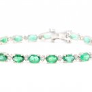 12.60Ct Natural Emerald and Diamond 14K Solid White Gold Bracelet