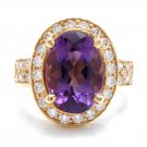 7.20 Carats Natural Amethyst and Diamond 14K Yellow Gold Ring