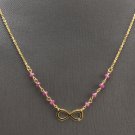 14K Solid Yellow Gold Infinity Necklace with Natural Diamond Accent & Rubies