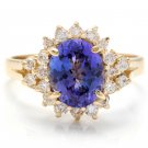 3.90 Carats NATURAL TANZANITE and DIAMOND 14K Solid Yellow Gold Ring