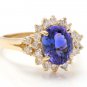 3.90 Carats NATURAL TANZANITE and DIAMOND 14K Solid Yellow Gold Ring