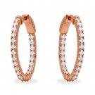 Estate 2.32Ct Natural Diamond 14K Solid Rose Gold Hoop Earrings