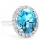 11.00 Carats Natural Swiss Blue Topaz & Diamond 14K Solid White Gold Ring