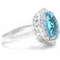 11.00 Carats Natural Swiss Blue Topaz & Diamond 14K Solid White Gold Ring