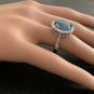 11.00 Carats Natural Swiss Blue Topaz & Diamond 14K Solid White Gold Ring