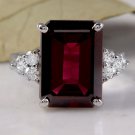 9.25 Carats Natural Red Garnet & Diamond 14K Solid White Gold Ring
