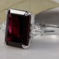 9.25 Carats Natural Red Garnet & Diamond 14K Solid White Gold Ring