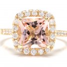 3.10 Carats Natural Morganite and Diamond 14K Solid Yellow Gold Ring