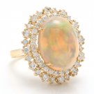7.50Ct Natural Ethiopian Opal and Diamond 14K Solid Yellow Gold Ring