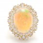 7.50Ct Natural Ethiopian Opal and Diamond 14K Solid Yellow Gold Ring