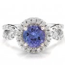 2.45 Carats NATURAL TANZANITE and DIAMOND 14K Solid White Gold Ring