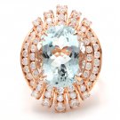 11.00Ct Natural Aquamarine and Diamond 14K Solid Rose Gold Ring