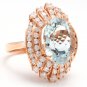 11.00Ct Natural Aquamarine and Diamond 14K Solid Rose Gold Ring