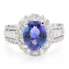 4.10 Carats NATURAL TANZANITE and DIAMOND 14K Solid White Gold Ring
