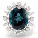 11.80Ct London Blue Topaz and Diamond 14K White Solid Gold Ring